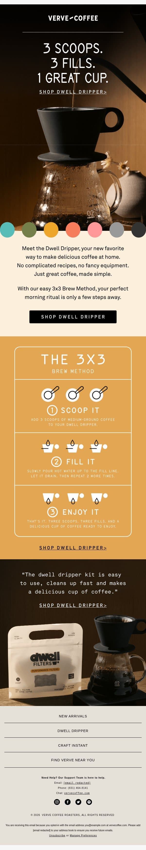 Scared of Pour Overs? Meet Dwell email from Verve Coffee Roasters screenshot