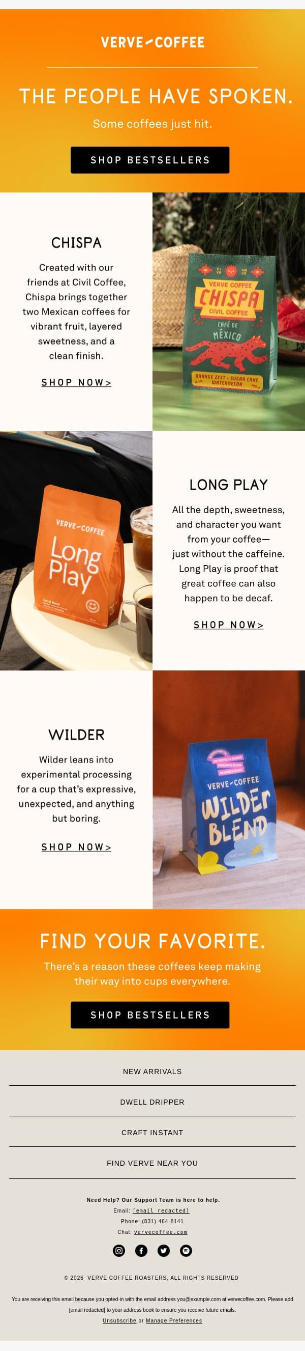 The coffees everyone’s drinking 👀 email from Verve Coffee Roasters screenshot