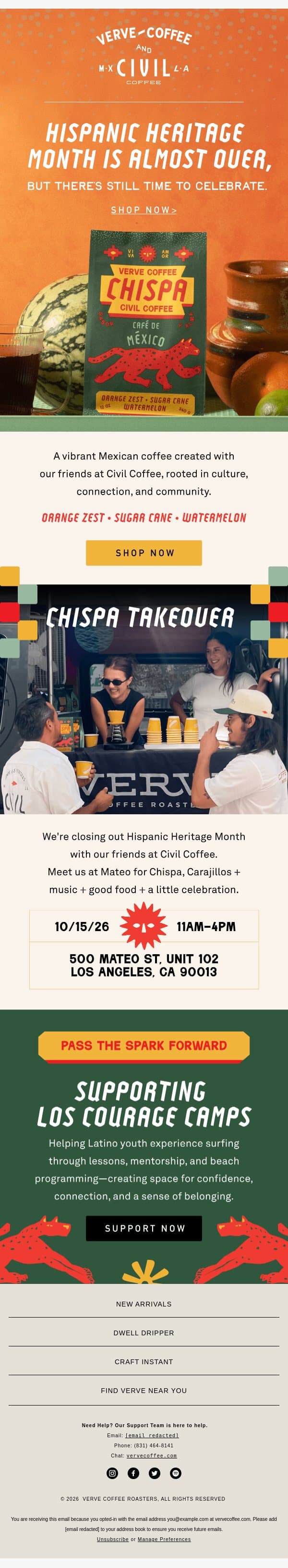 π₯ Chispa is almost gone π₯ email from Verve Coffee Roasters screenshot