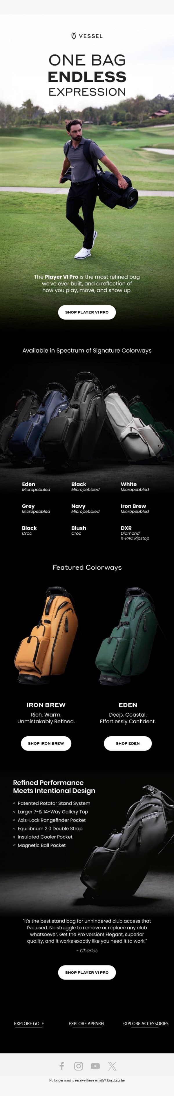 One Bag. Endless Expression email from Vessel screenshot