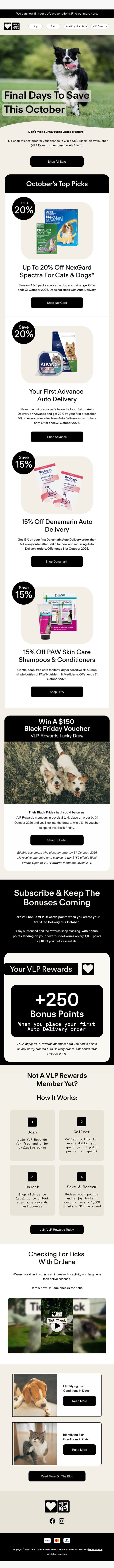 Last call! Don't miss October's offers email from Vets Love Pets screenshot