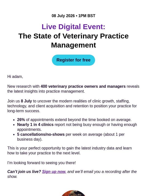 Live event: State of practice management in 2026 email from Vetstoria