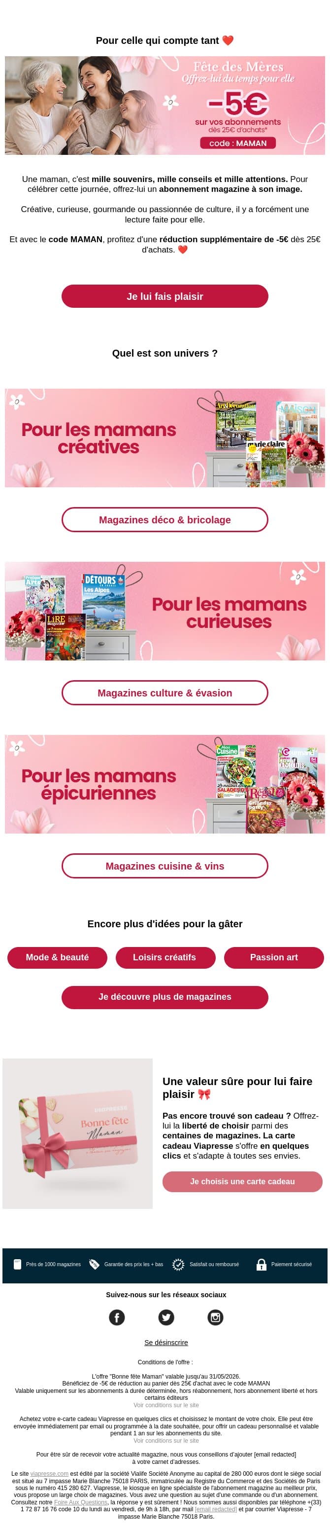 Aujourd'hui, c'est sa journée ❤️ email from Viapresse screenshot