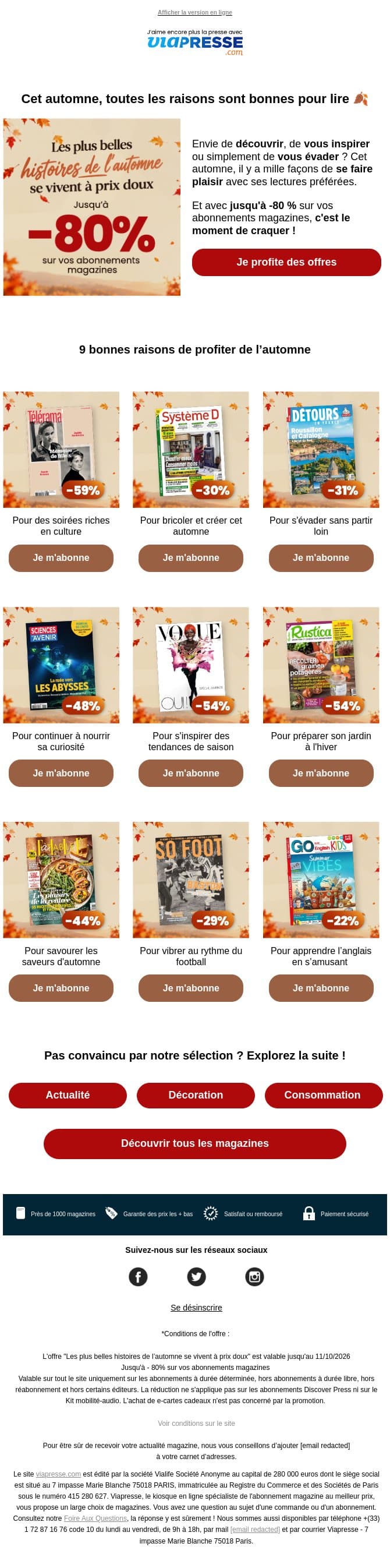π Un petit plaisir pour l'automne ? email from Viapresse screenshot
