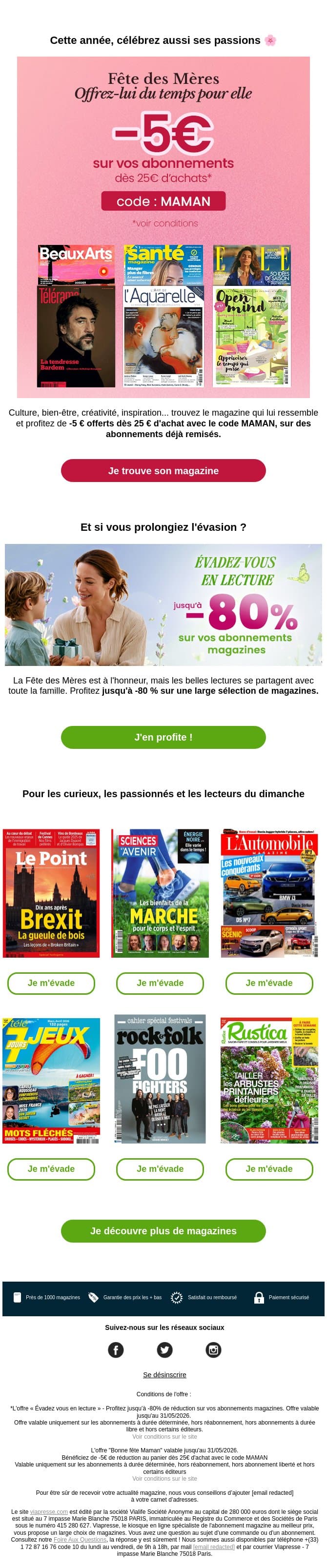 đž FĂȘte des MĂšres : cĂ©lĂ©brez aussi ses passions email from Viapresse screenshot