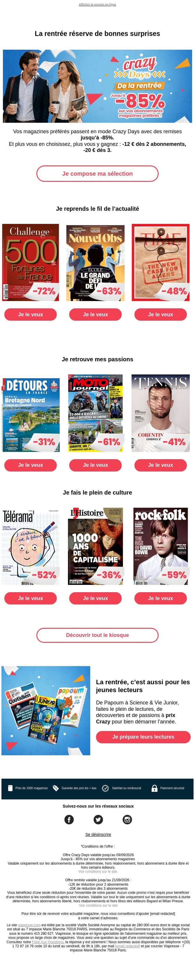 Le bon réflexe de la rentrée ? Lire plus email from Viapresse screenshot