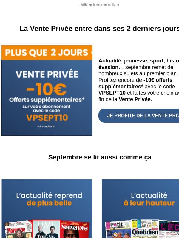 La Vente Privée joue ses 2 derniers jours email from Viapresse