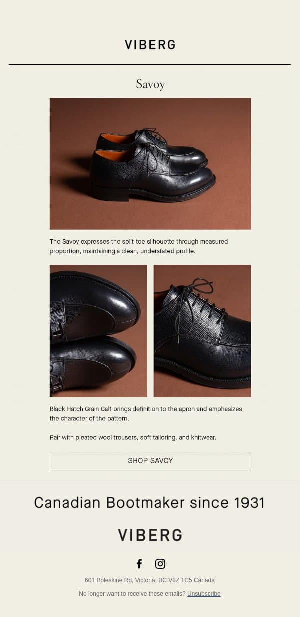 Savoy - Black Hatch Grain Calf email from Viberg Boot screenshot