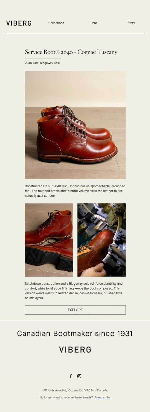 Service Boot® 2040 - Cognac Tuscany email from Viberg Boot screenshot