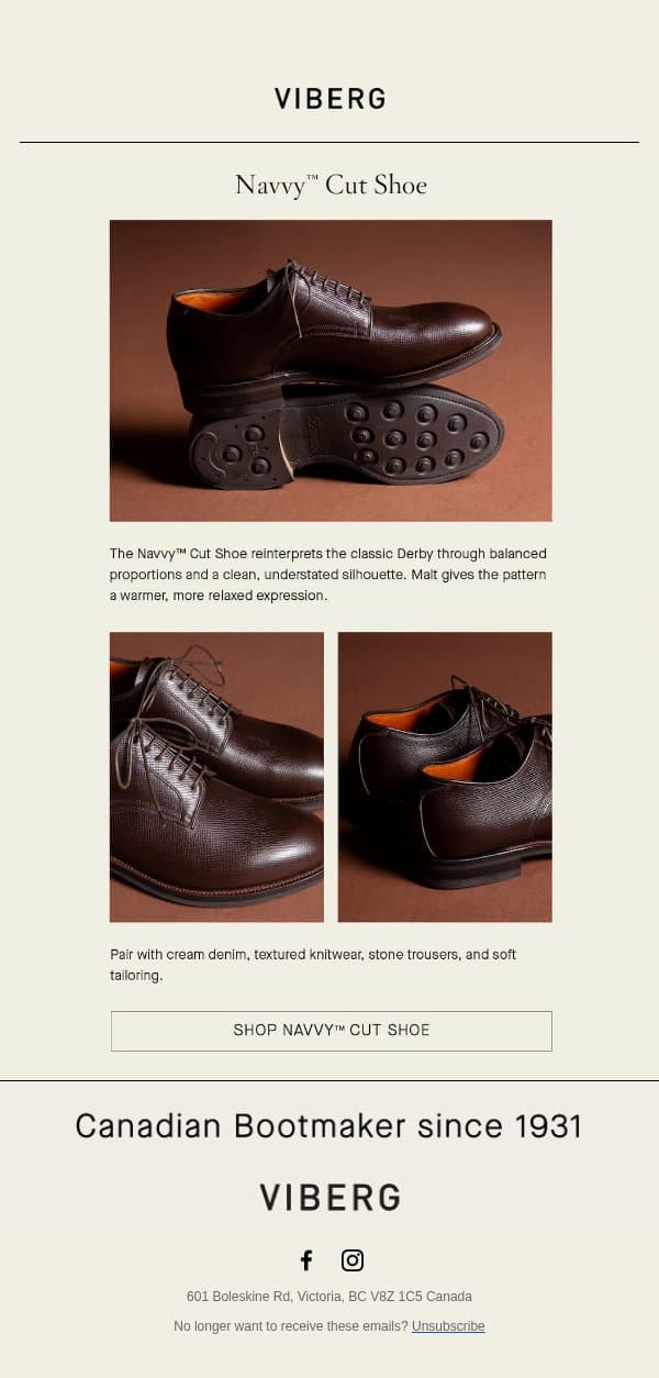 Navvy™ Cut Shoe - Malt Hatch Grain Calf email from Viberg Boot screenshot