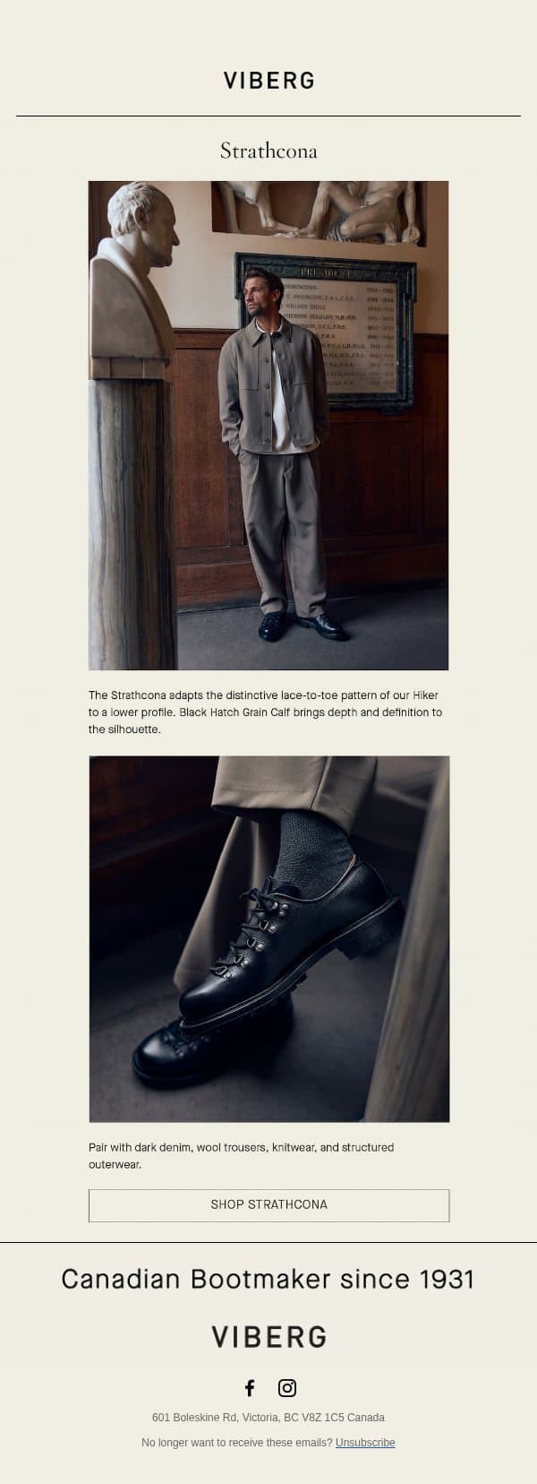 Strathcona - Black Hatch Grain Calf email from Viberg Boot screenshot