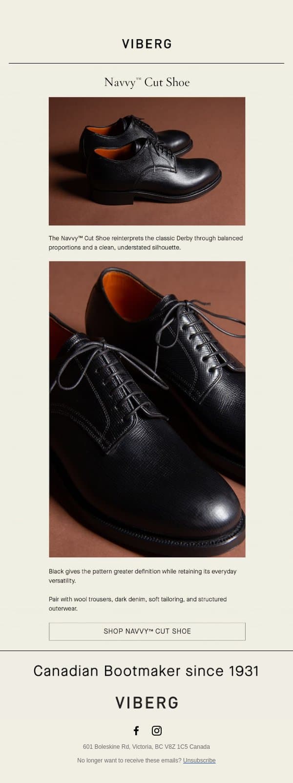Navvy™ Cut Shoe - Black Hatch Grain Calf email from Viberg Boot screenshot
