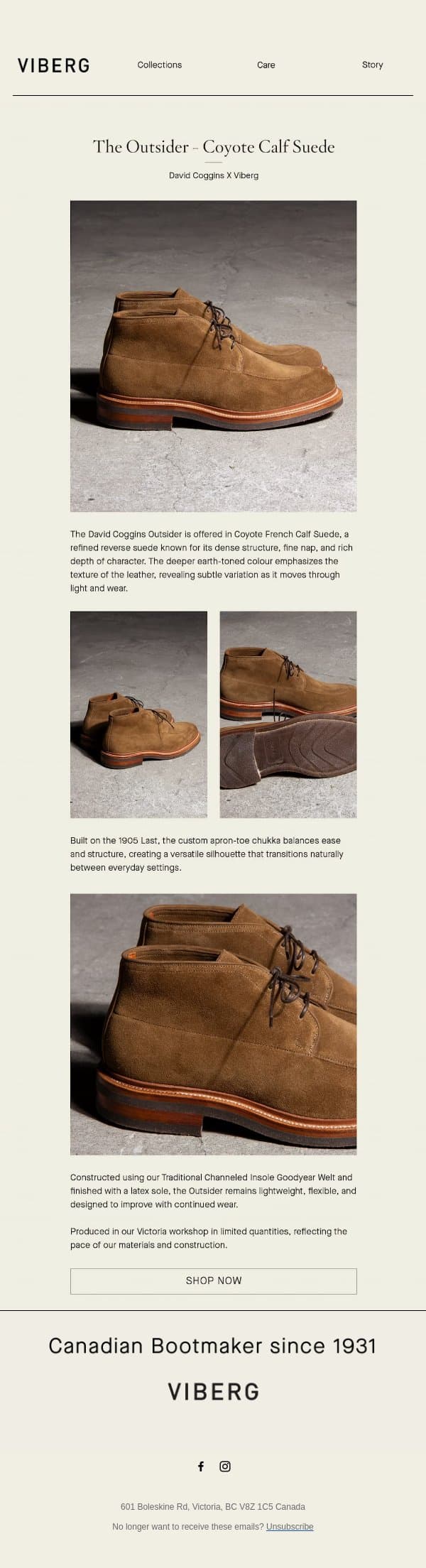 The Outsider - Coyote Janus Butt Suede email from Viberg Boot screenshot