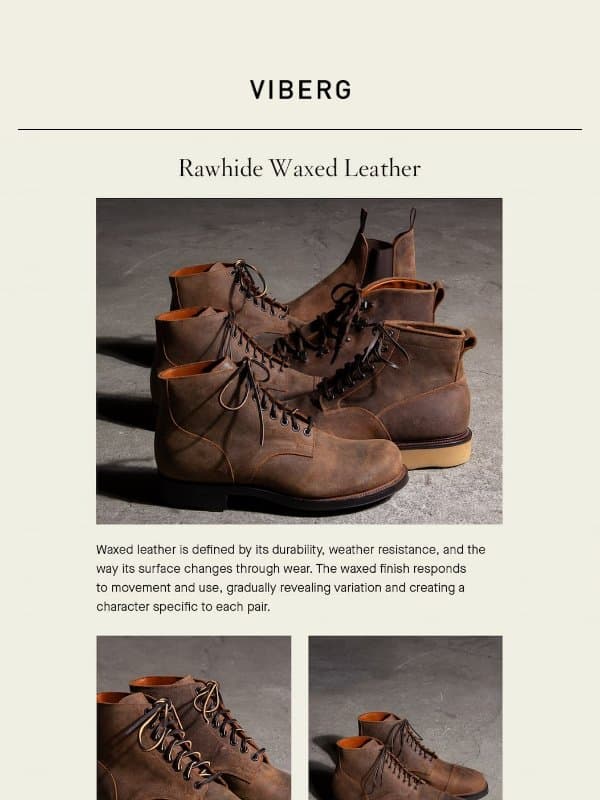 Rawhide Waxed Leather email from Viberg Boot