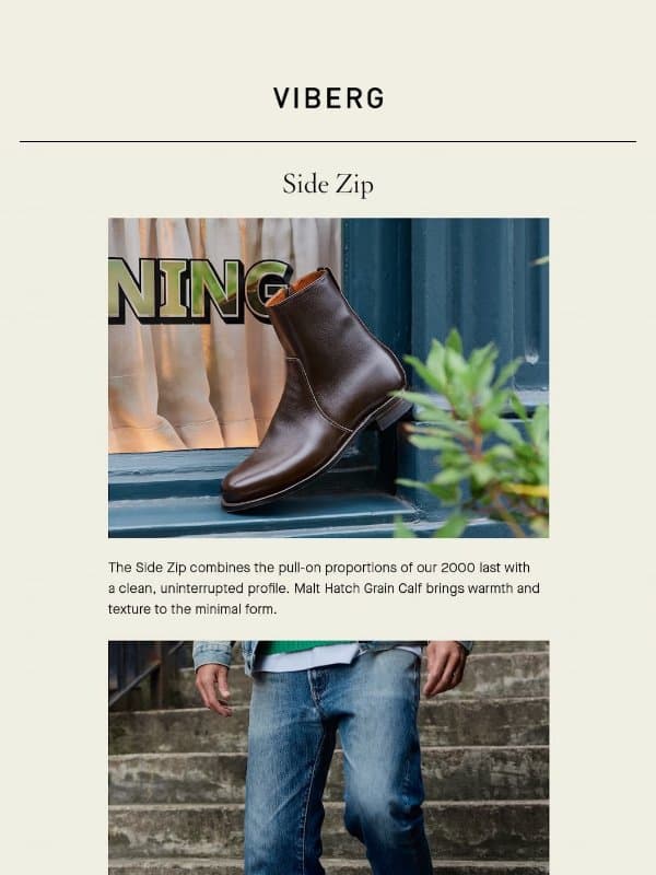 Side Zip - Malt Hatch Grain Calf email from Viberg Boot