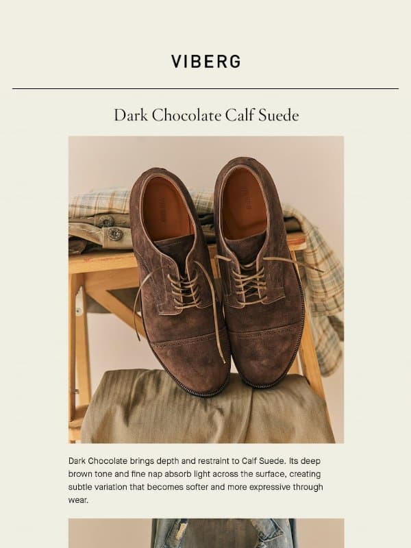 Dark Chocolate Calf Suede email from Viberg Boot