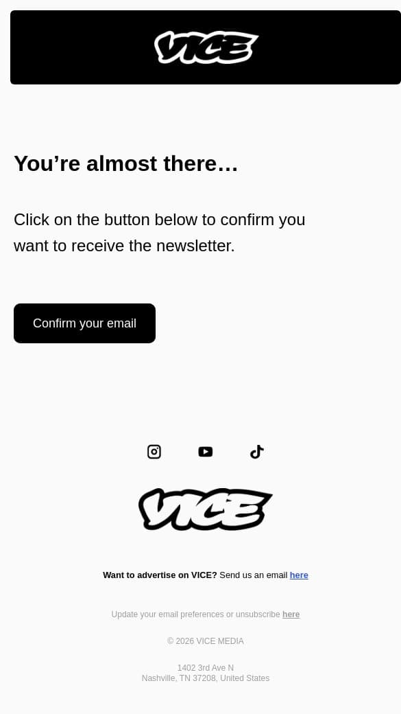 Confirm your email email from Vice Media screenshot