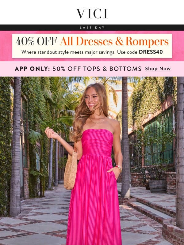 Just In! Summer Stripes & App Only: 50% Off Tops & Bottoms email from Vici