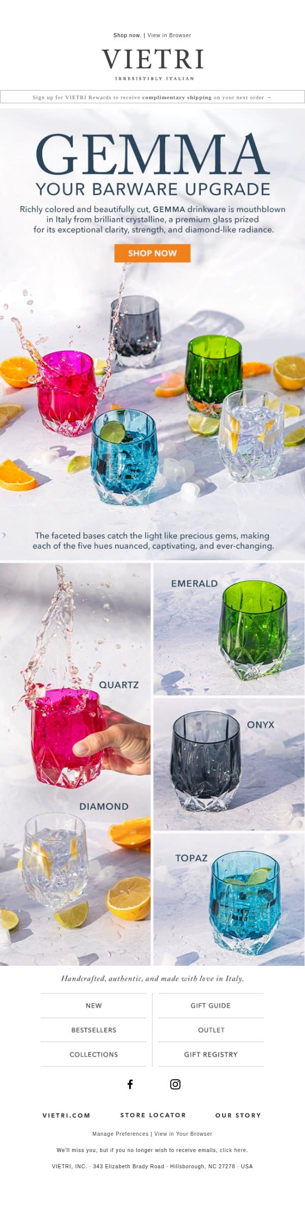 New colorful, ultra durable drinkware! email from VIETRI screenshot