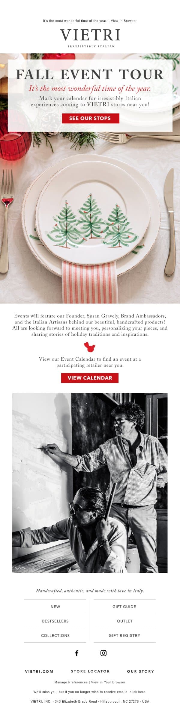 Mark your calendar! Our Event Tour starts this week! email from VIETRI screenshot