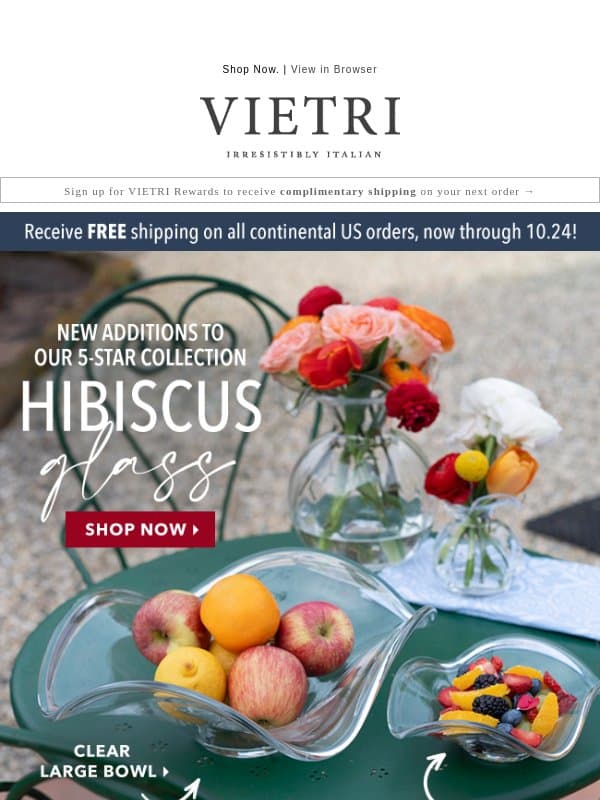 Free shipping + new arrivals! email from VIETRI