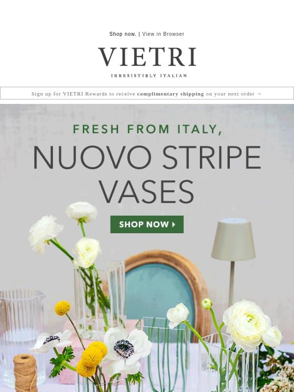 Nuovo Stripe vases are here! email from VIETRI