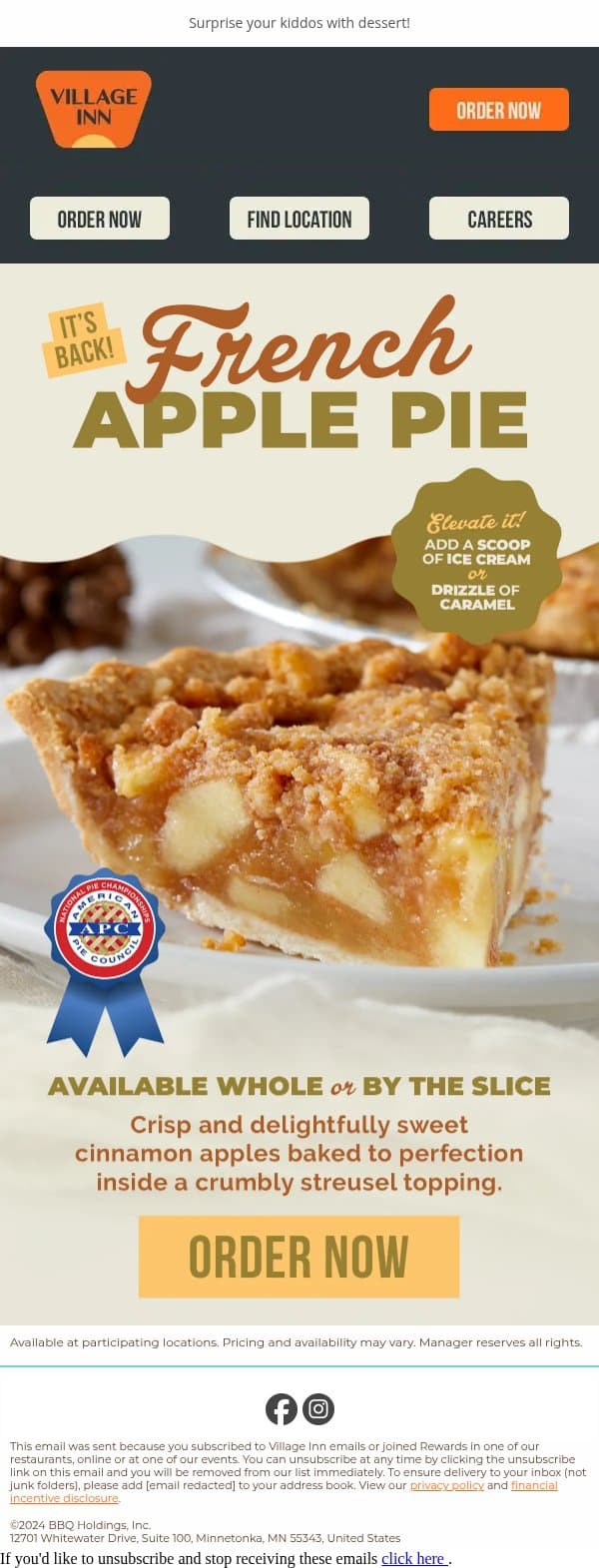 Candy Tomorrow, Pie Today! 🥧👻 email from Village Inn screenshot