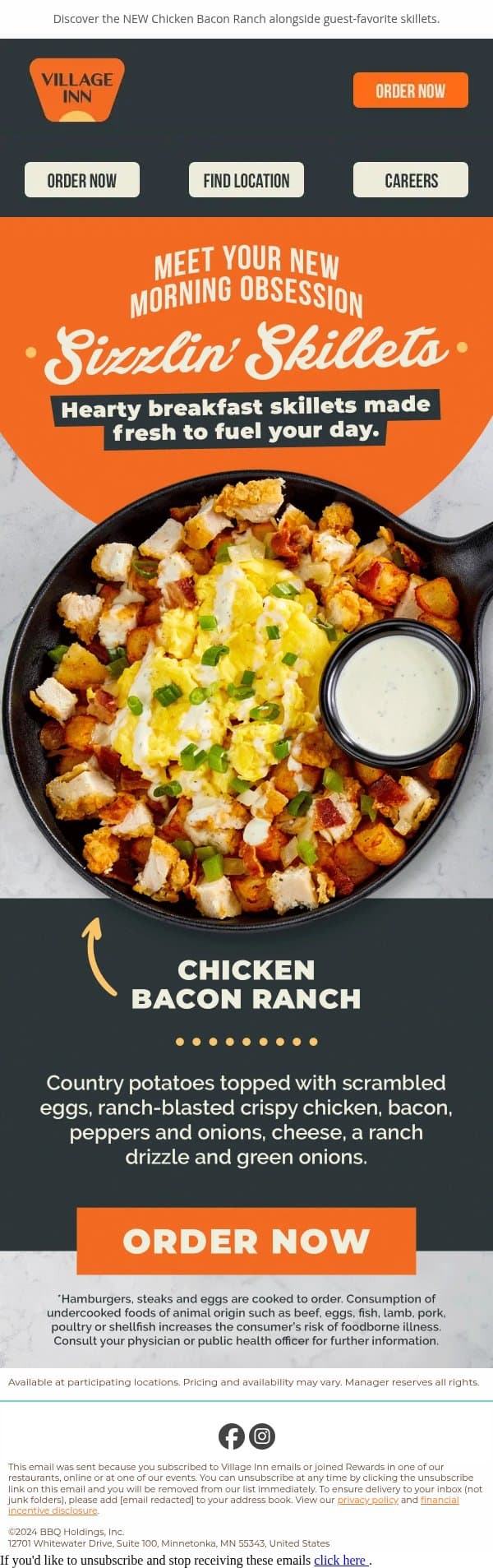 Sizzlin' Skillets, Big Flavor 🍳 email from Village Inn screenshot