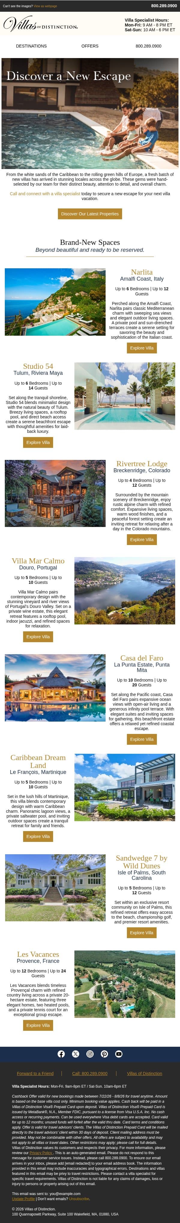 Discover the Newest Additions to Our Luxury Villa Collection email from Villas of Distinction screenshot