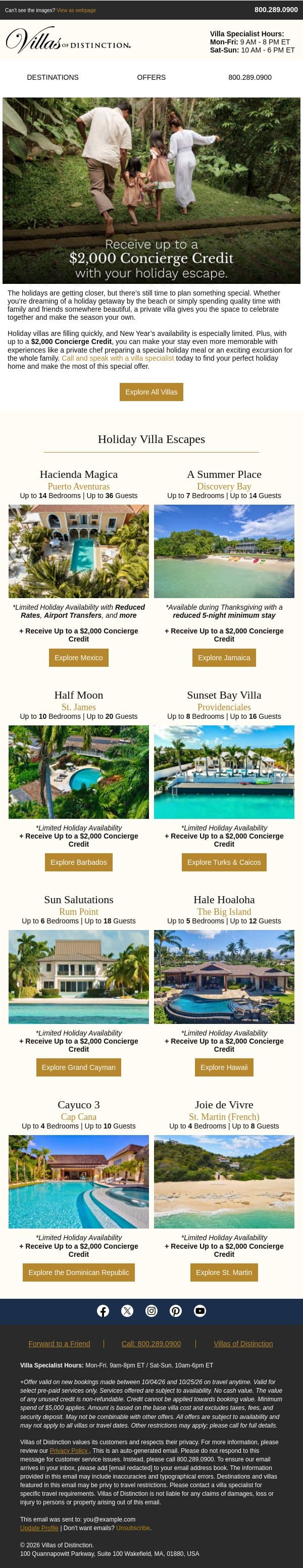 EXTENDED: Your Chance to Receive Up to a $2,000 Concierge Credit email from Villas of Distinction screenshot