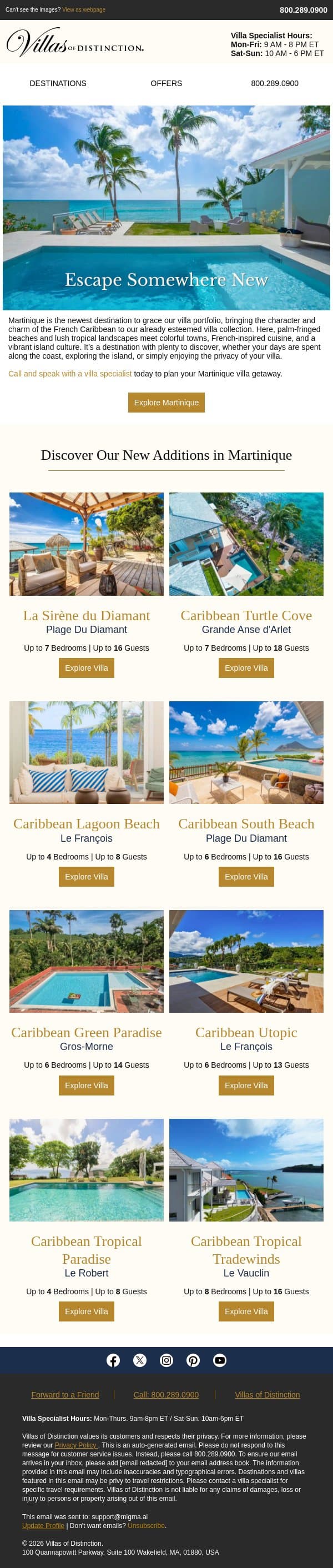 Introducing Our Brand-New Destination: Martinique email from Villas of Distinction screenshot