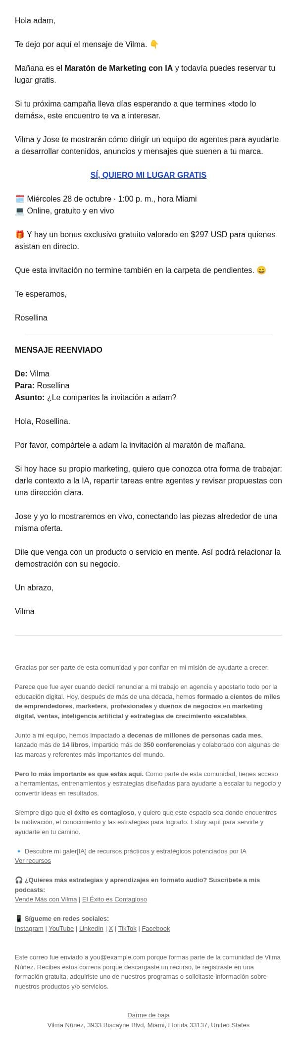 FWD: adam, Vilma me pidió que te compartiera esto email from Vilma Núñez screenshot