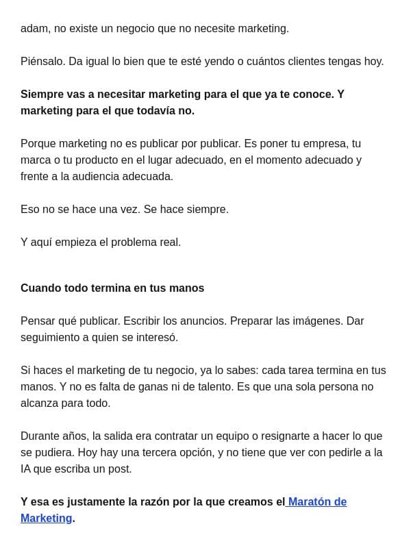 Tu marketing no puede seguir dependiendo solo de ti email from Vilma Núñez