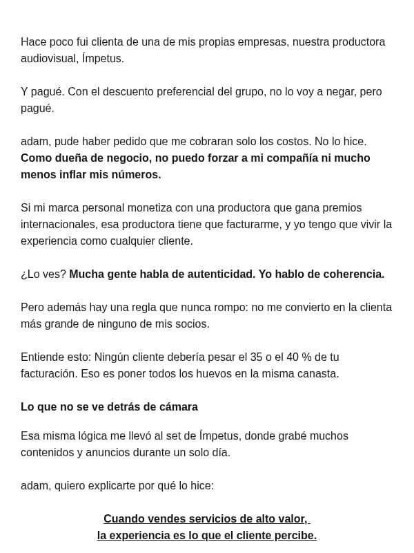 Pagué. Y fui clienta de mi propia empresa email from Vilma Núñez