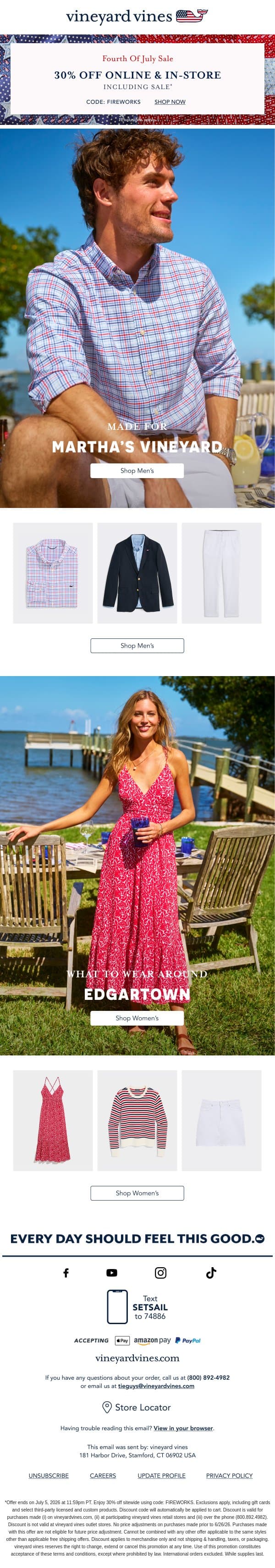 30% Off Island Getaway Essentials email from Vineyard Vines screenshot