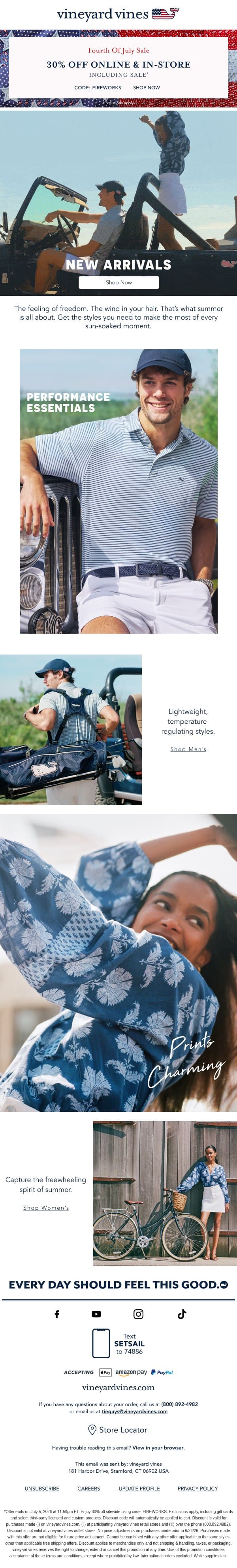 30% Off New Arrivals email from Vineyard Vines screenshot