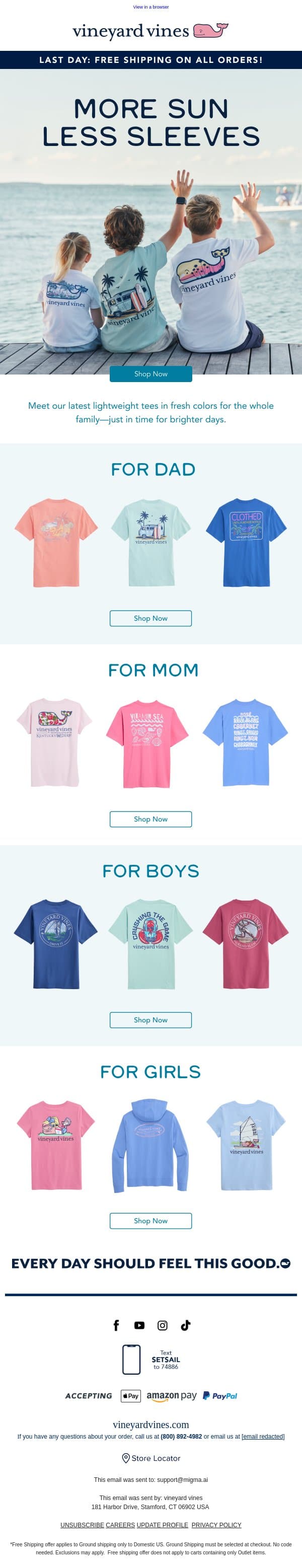 Longer Days Call For Lighter Tees ☀️ email from Vineyard Vines screenshot