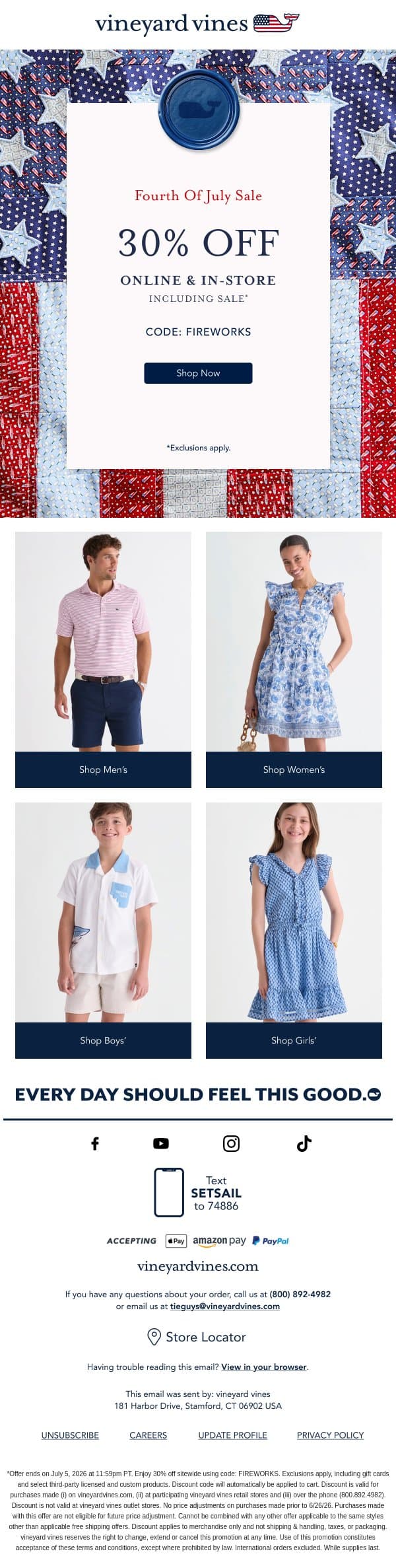 Days Left: 30% Off Sitewide email from Vineyard Vines screenshot