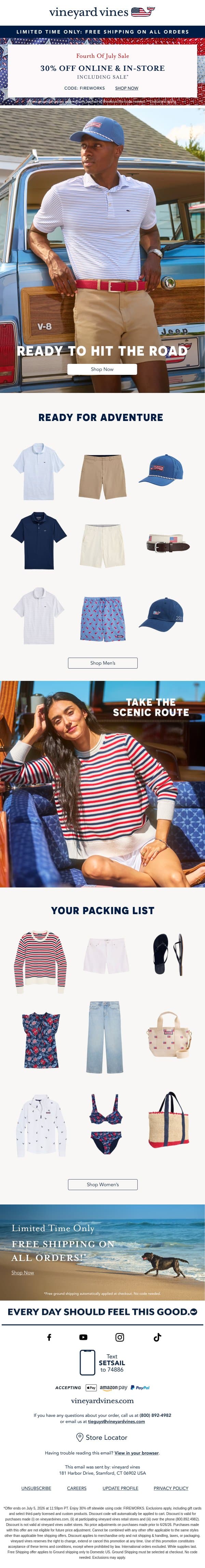30% Off Road Trip Essentials ๐ email from Vineyard Vines screenshot