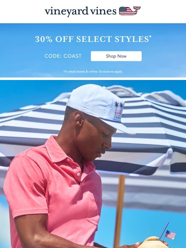 30% Off The Softest Surf Styles email from Vineyard Vines