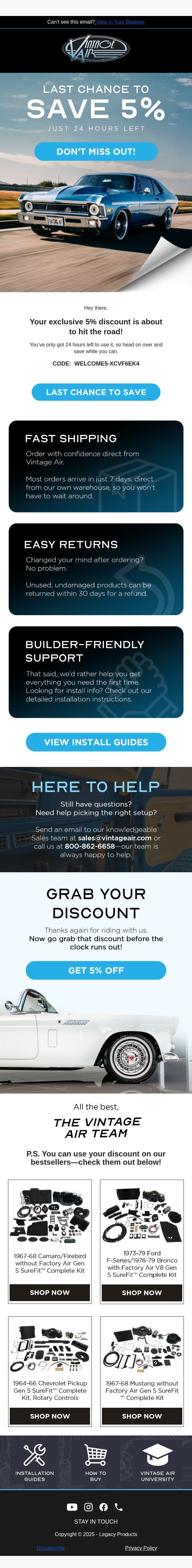 Last chance to save! email from Vintage Air screenshot