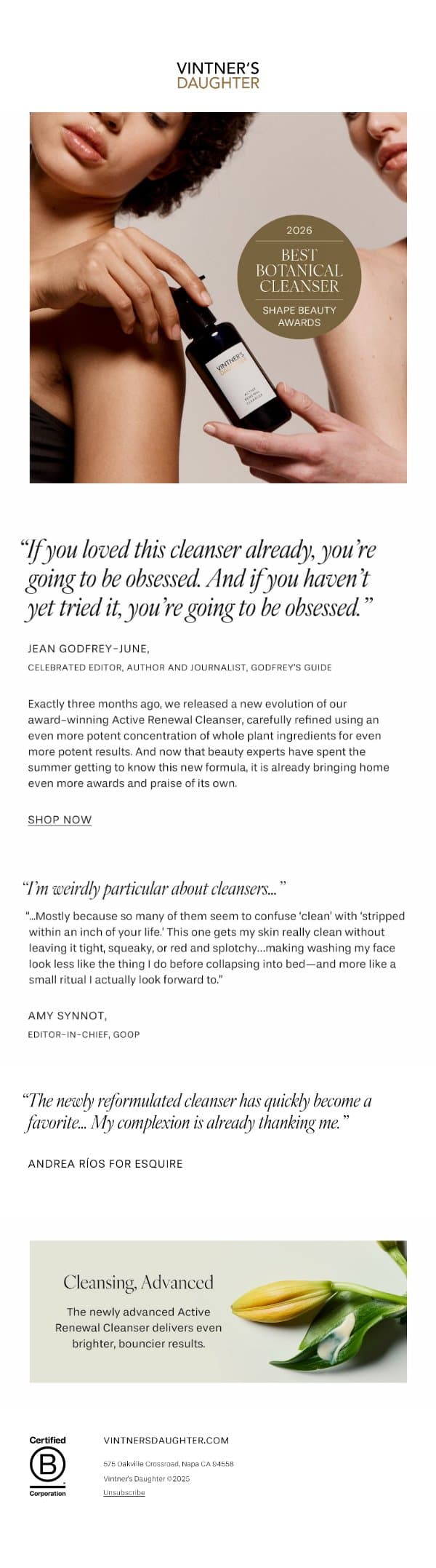 3 Months Later: The Cleanser Verdict is In email from Vintner's Daughter screenshot