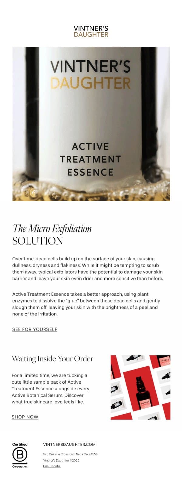 Stop Scrubbing Your Face email from Vintner's Daughter screenshot