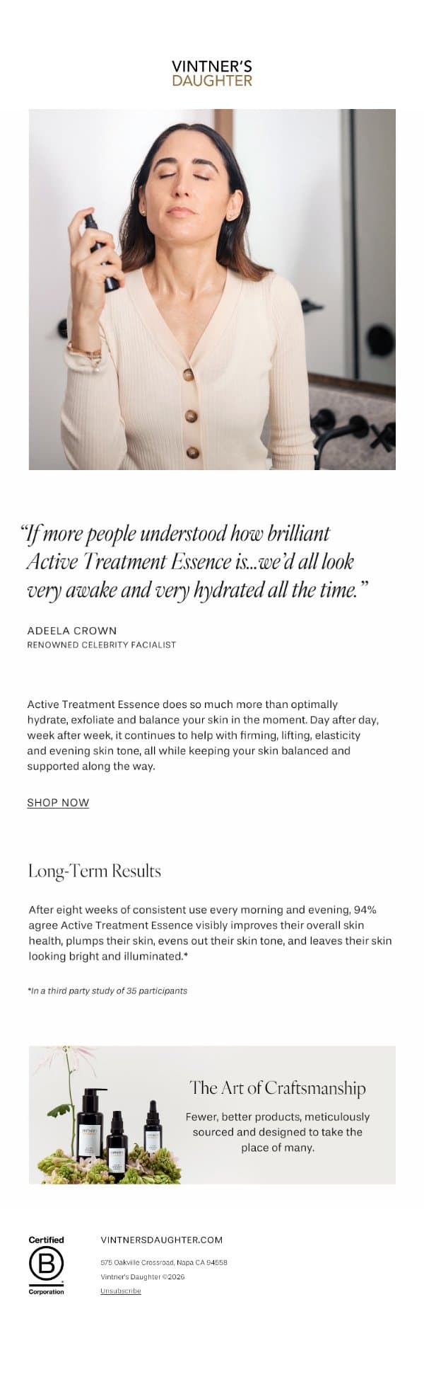 “A Tonic for Tired Skin” email from Vintner's Daughter screenshot