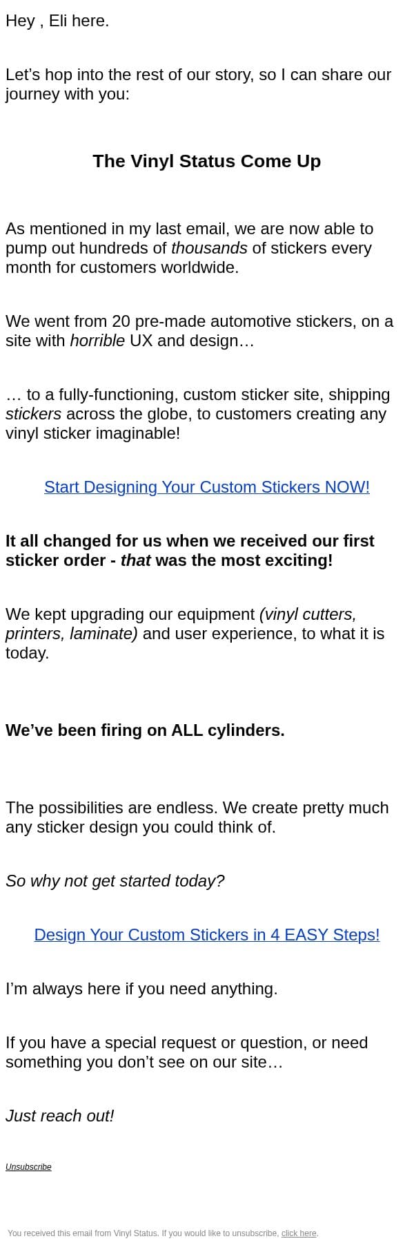 The Vinyl Status Come Up, Part 2 email from Vinyl Status screenshot