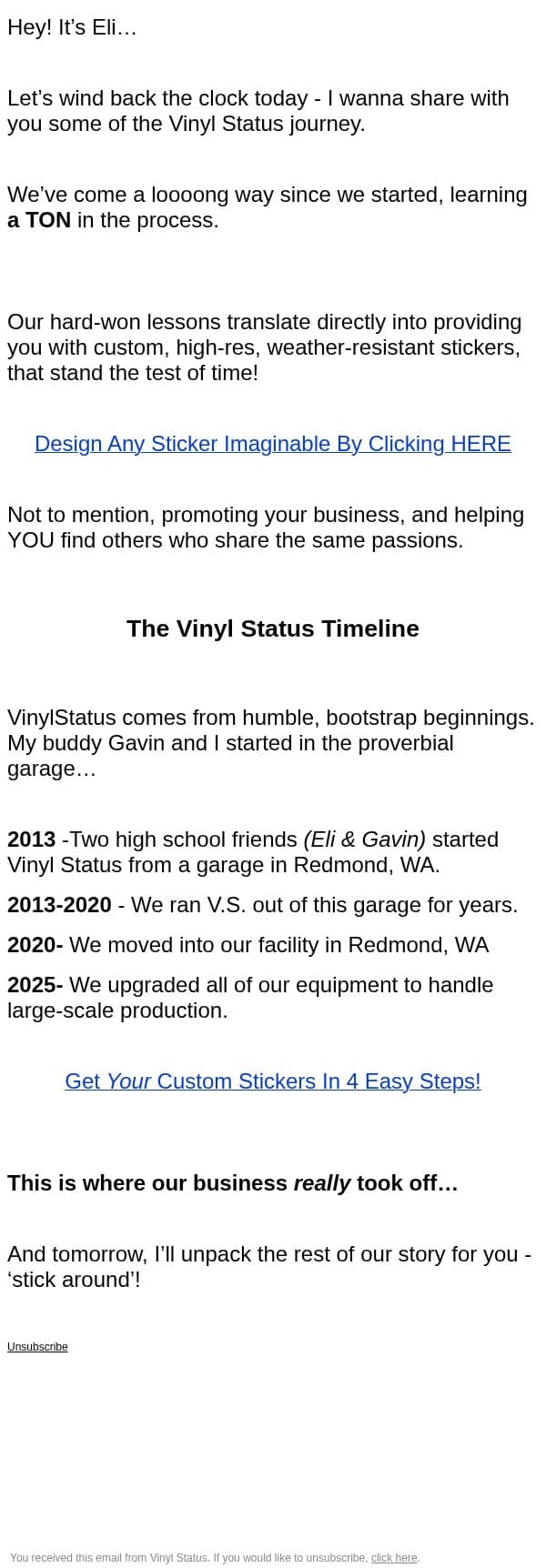 The Vinyl Status Come Up, Part 1 email from Vinyl Status screenshot