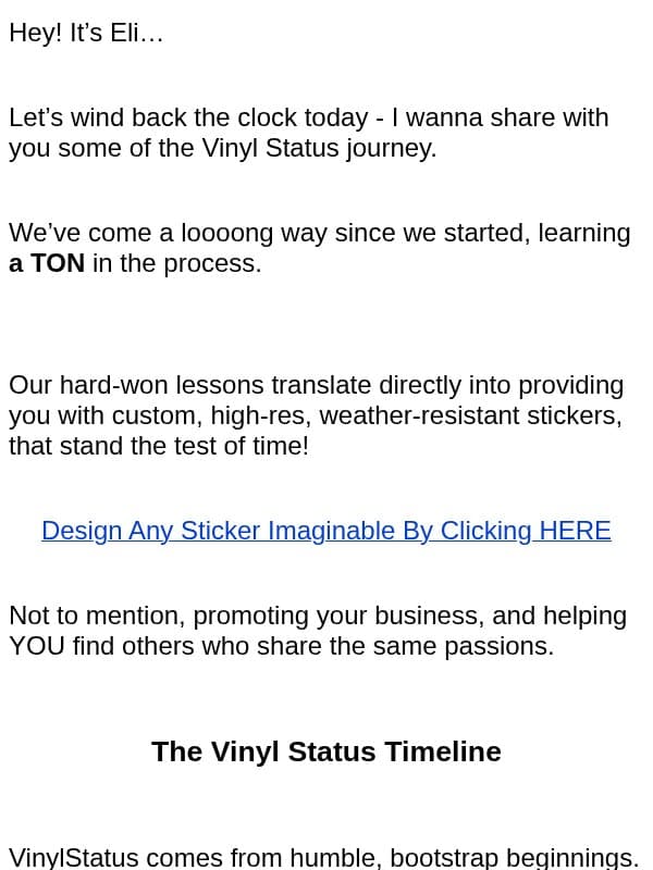 The Vinyl Status Come Up, Part 1 email from Vinyl Status