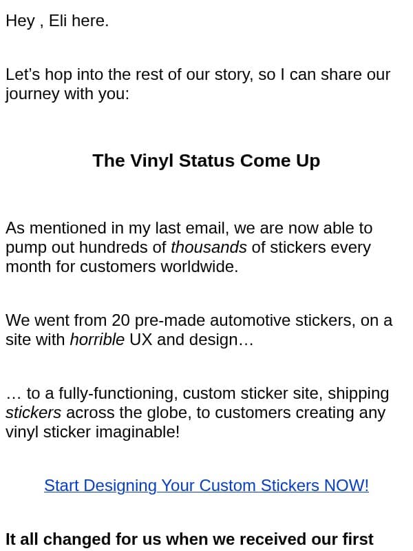 The Vinyl Status Come Up, Part 2 email from Vinyl Status