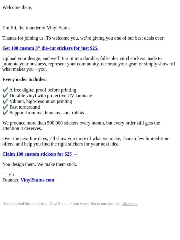 friend, welcome to Vinyl Status! email from Vinyl Status