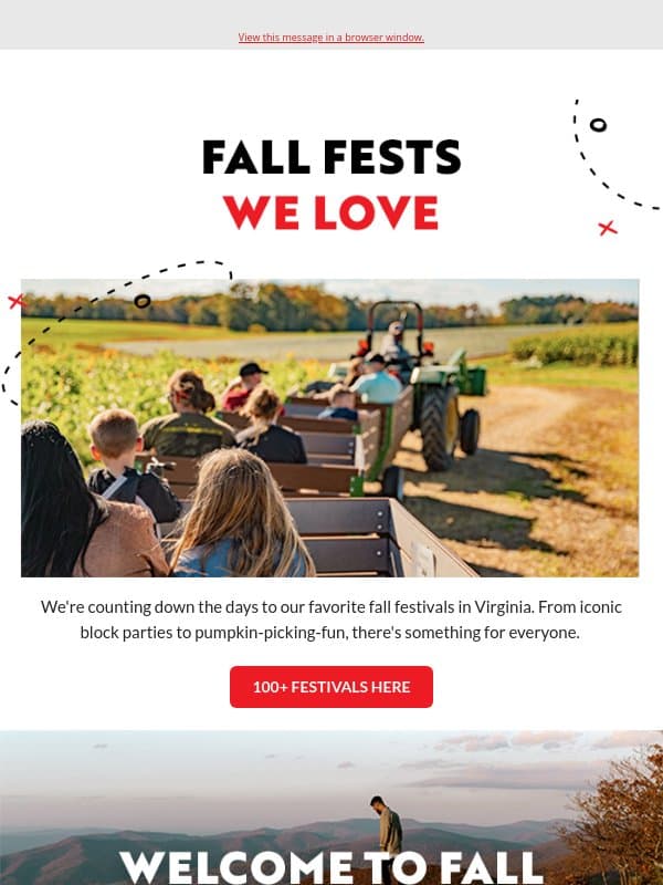 Explore fall festivals and autumn traditions in Virginia email from Virginia Tourism Corporation